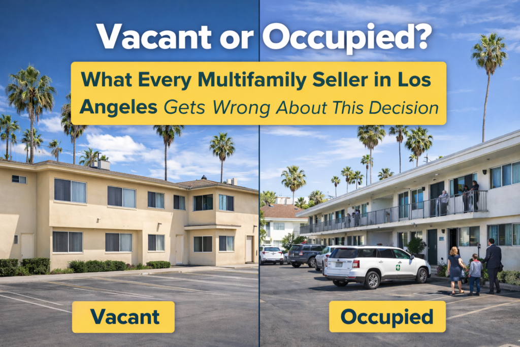 Multifamily property in Los Angeles showing vacant units versus occupied apartments with tenants