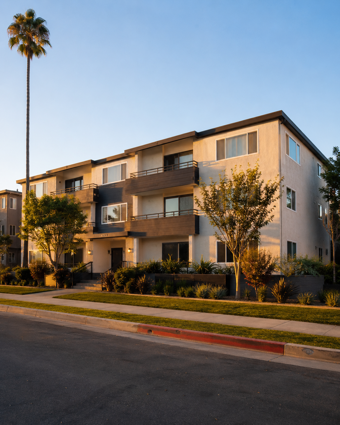 Los Angeles multifamily apartment building at golden hour