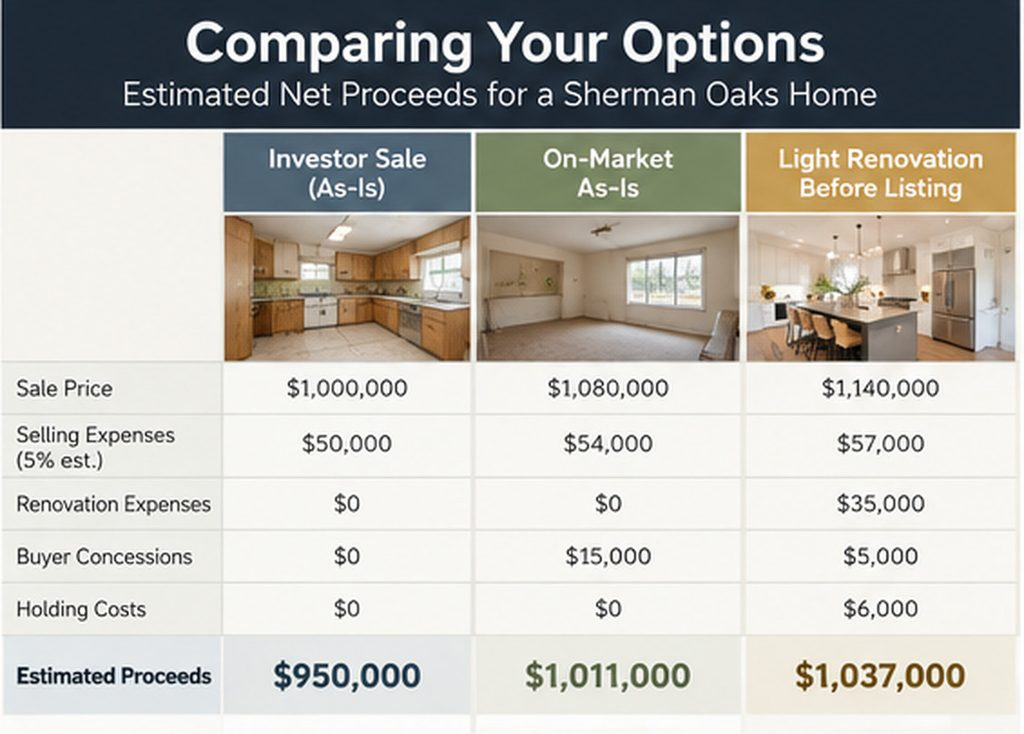 Should You Renovate Before Selling Your Sherman Oaks Home or Sell As-Is? sherman oaks selling options net proceeds